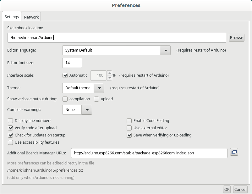 Arduino Preferences